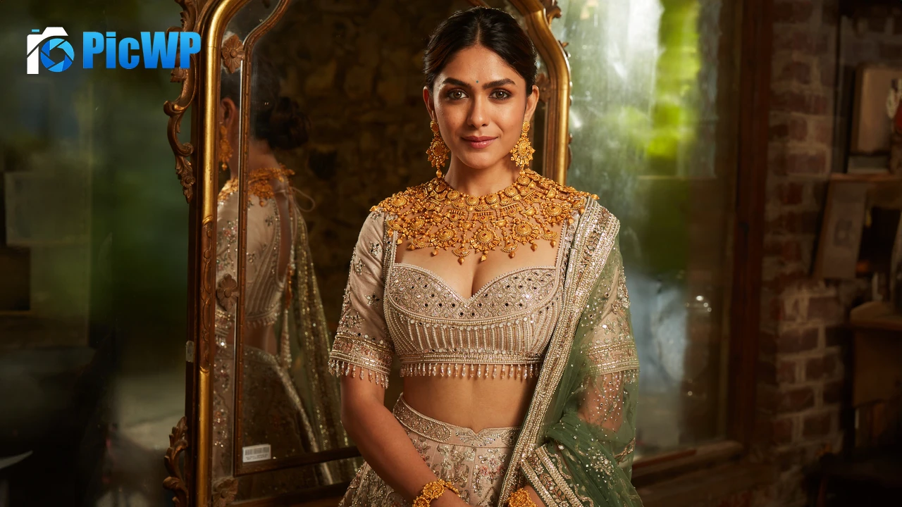 Mrunal Thakur Traditional 6K PC Wallpaper
