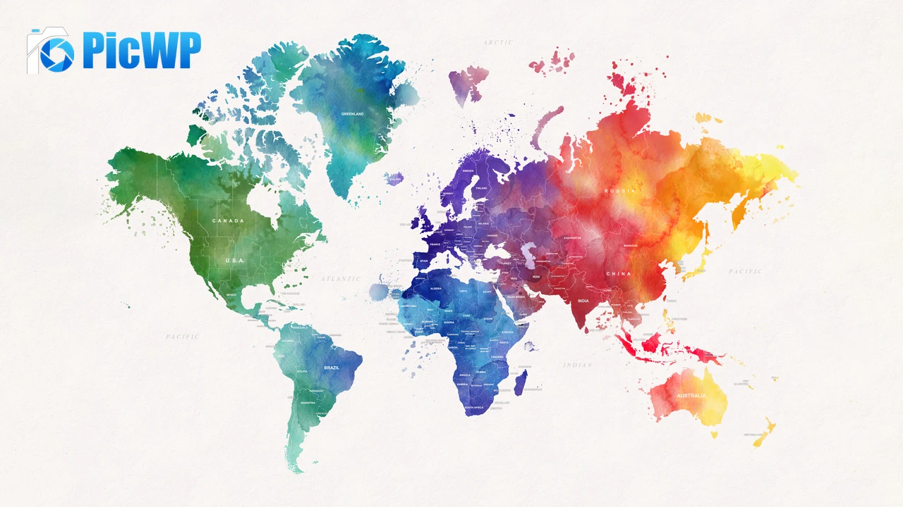 World map Watercolors 6K PC Wallpaper