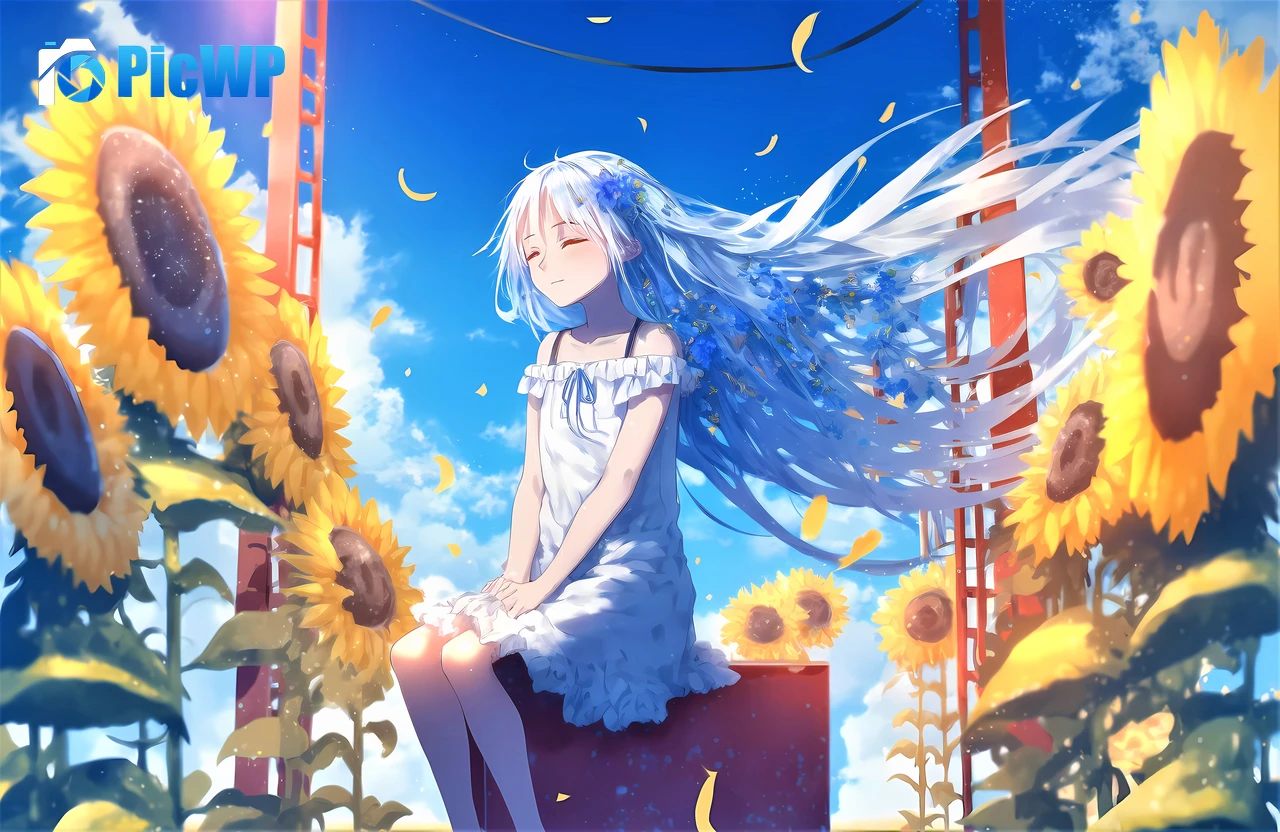 Happy girl Sunflowers 7K PC Wallpaper