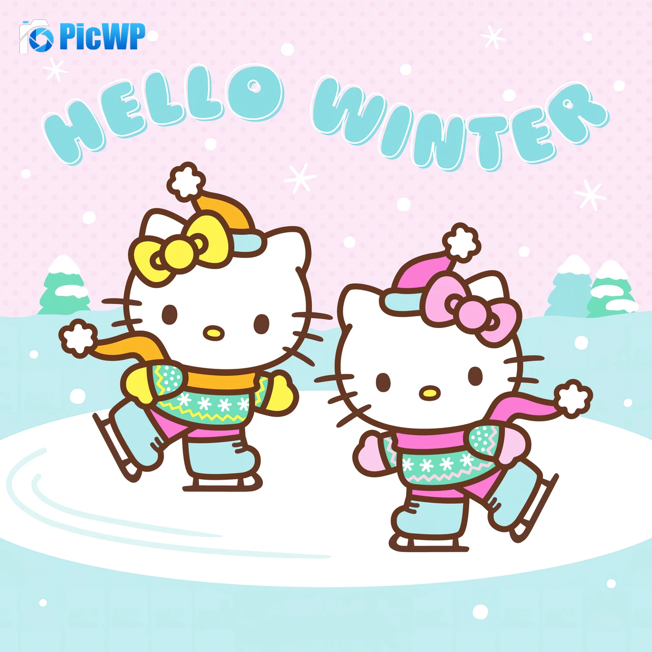 Hello winter Hello Kitty background 4K Fold Wallpaper