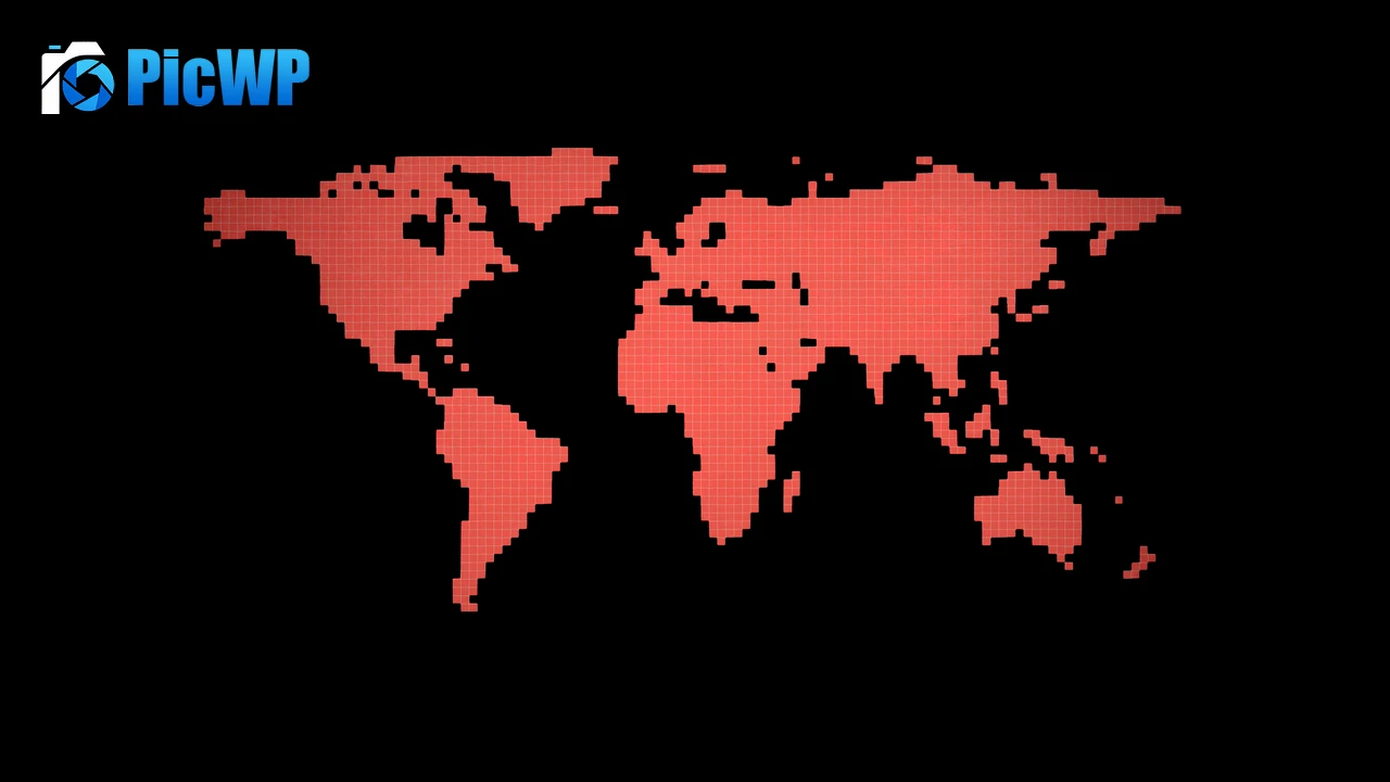 World map Black background 6K PC Wallpaper