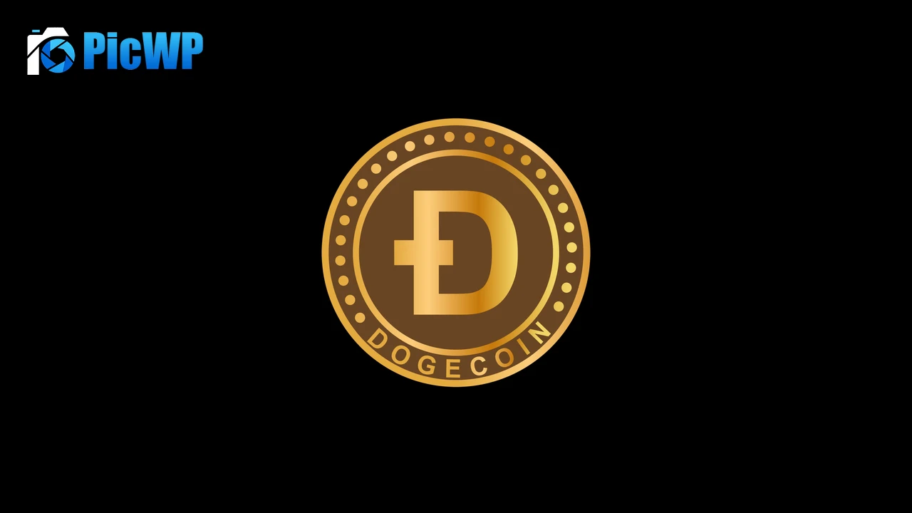 Dogecoin Black background 6K PC Wallpaper