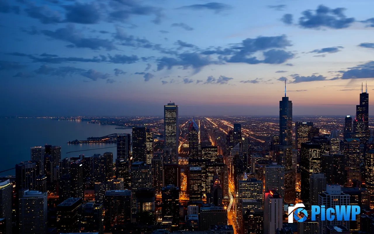 Bustling Urban Skyscrapers Dusk Lighting Horizon 5K PC Wallpaper