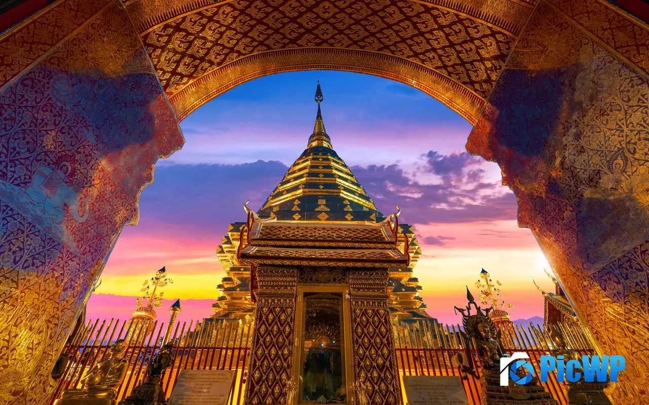 Wat phra that doi suthep Sunset Chiang Mai Thailand 5K PC Wallpaper