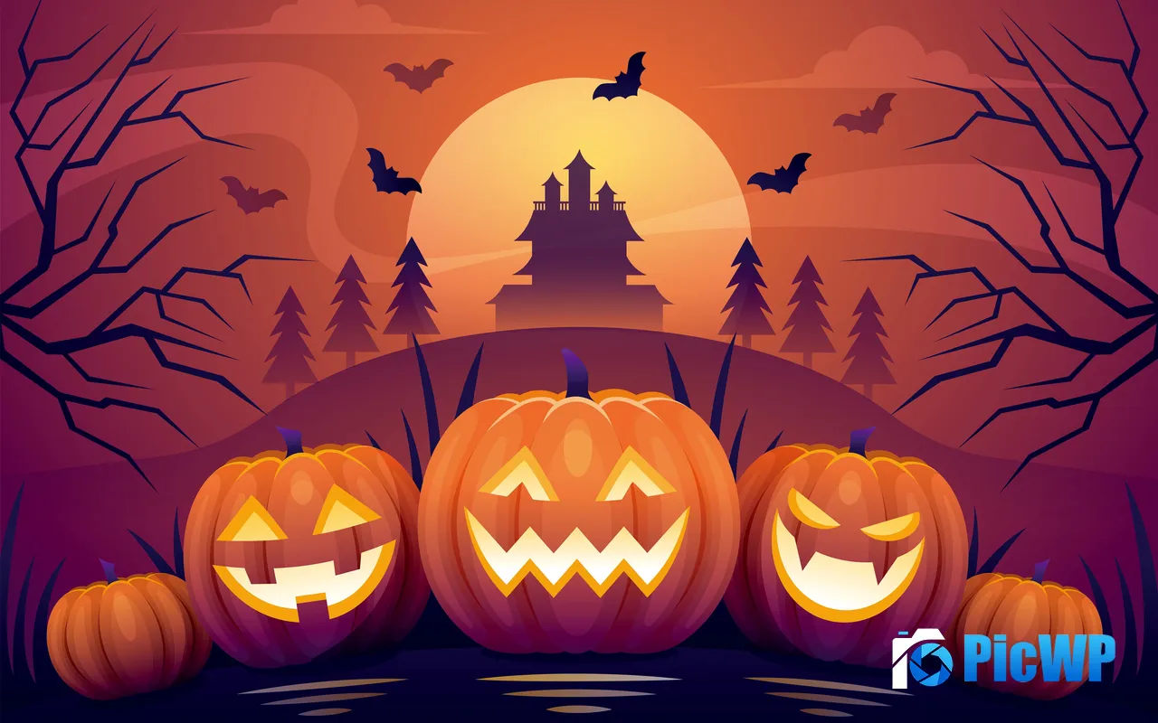 Happy Halloween 2024 Pumpkin Lantern Castle 5K PC Wallpaper