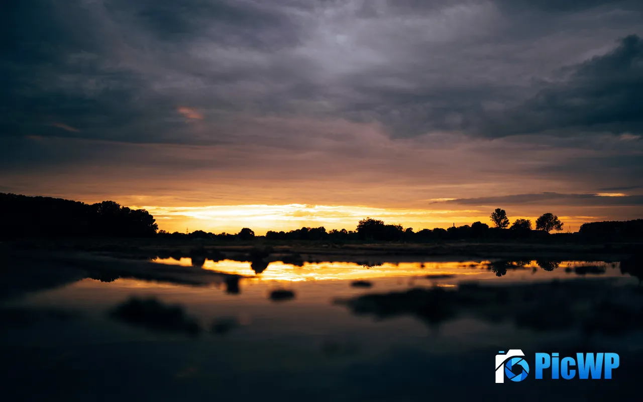 Summer After Storm Sunset Lake Dark Clouds 5K PC Wallpaper