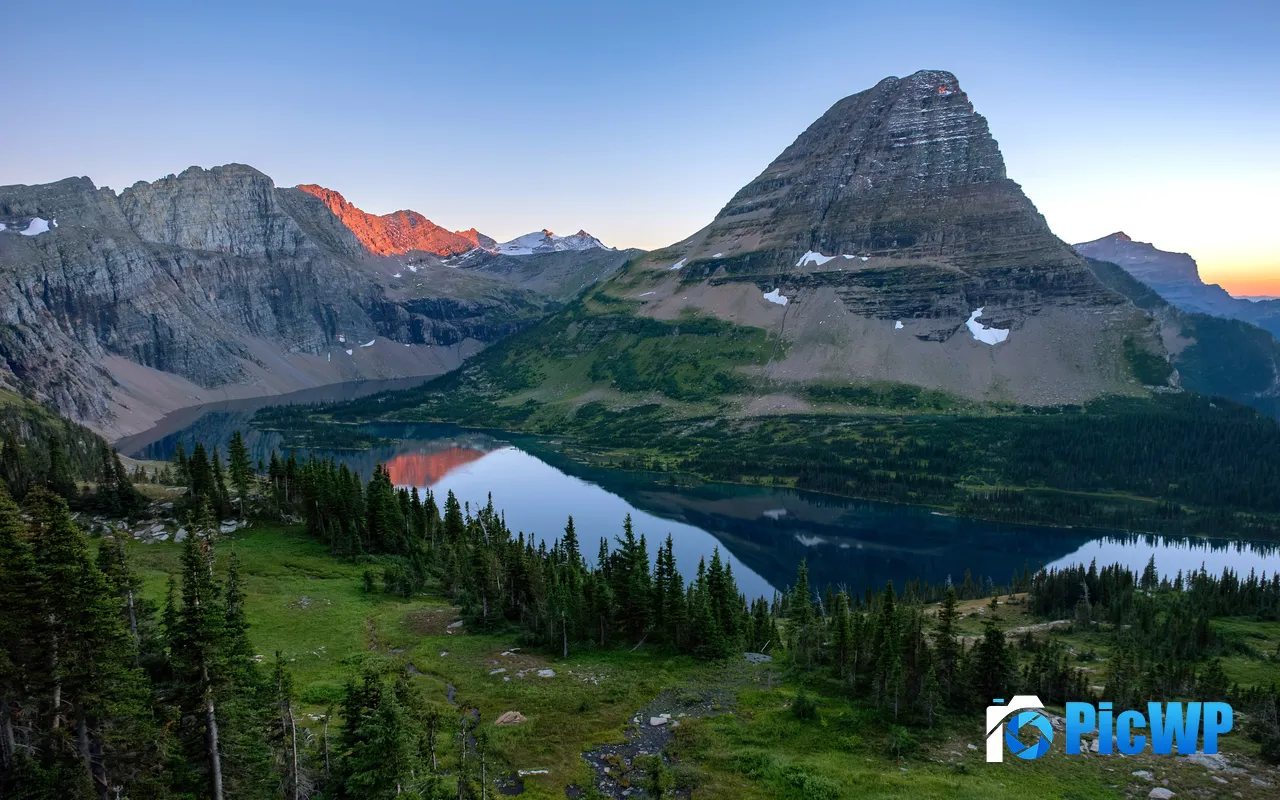 <font color=red>Sunset</font> Bearhat Mountain Glacier National Park Lake Montana 5K PC Wallpaper