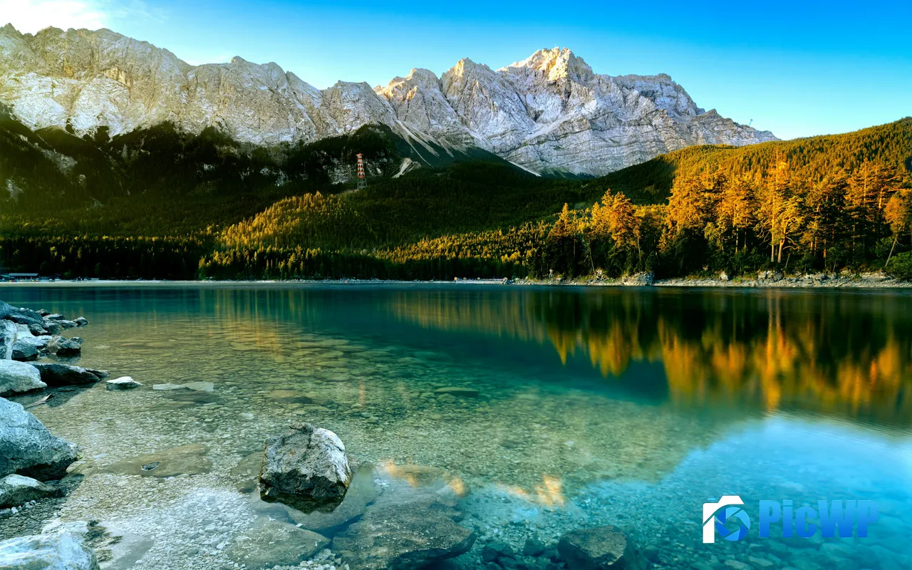 Forest Autumn Sunlight Eibsee Grainau <font color=red>Germany</font> 5K PC Wallpaper