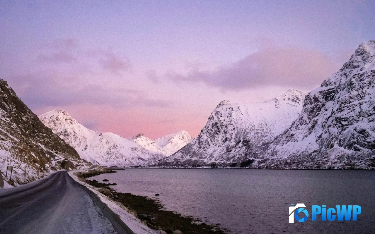 People on Road Snowy mountains Dusk Travel Norway 5K PC Wallpaper
