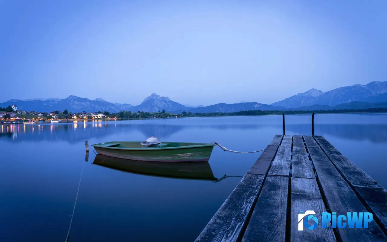 Dawn Pier Wood Bridge Lake Hopfensee Fussen <font color=red>Germany</font> 5K PC Wallpaper
