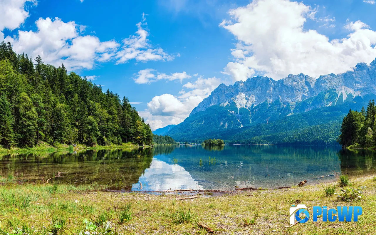 Summer Jungle Lake <font color=red>Blue</font> Sky Clouds 5K PC Wallpaper