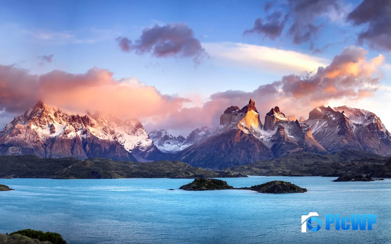 Torres del Paine Lake Snow Mount <font color=red>Sunset</font> Chile 5K PC Wallpaper