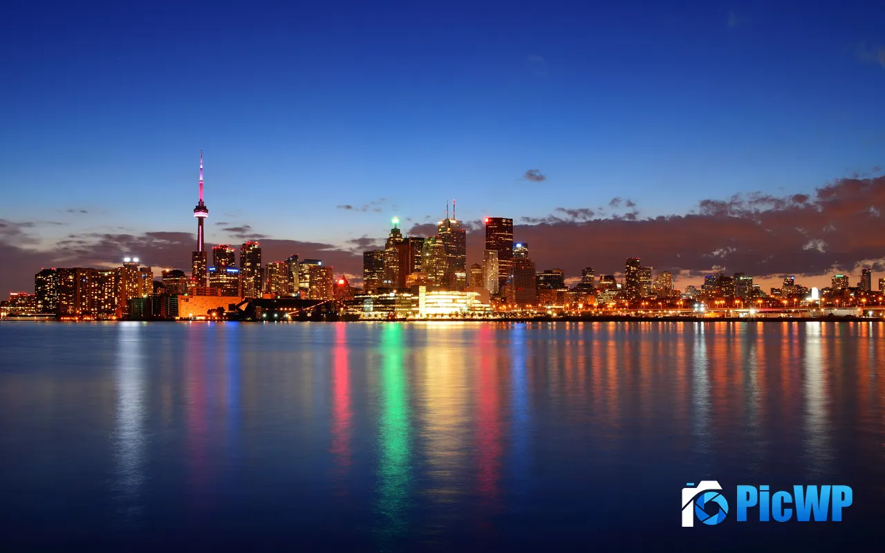 CN Tower Landmark Skyline <font color=red>Night</font> Toronto Canada 5K PC Wallpaper