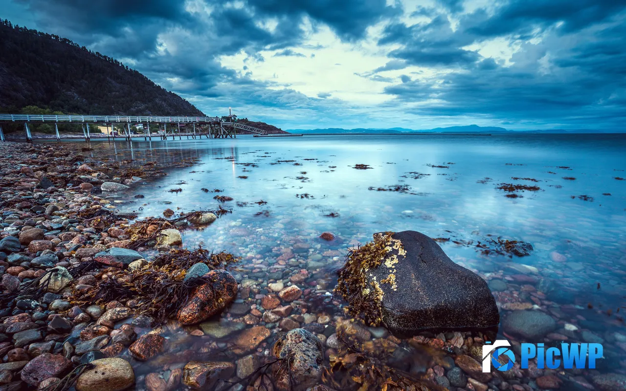 Coast Rock Pier Ocean Dawn Trondheim Norway 5K PC Wallpaper