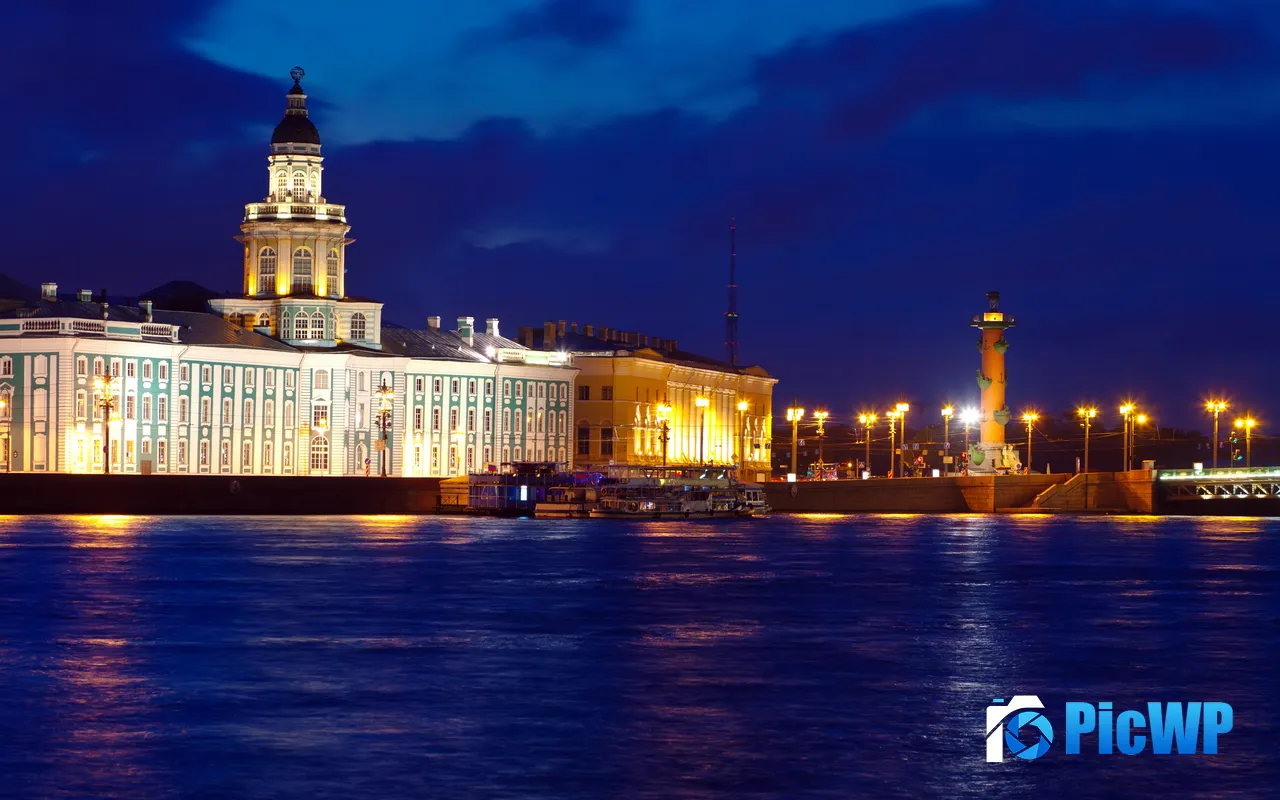 Vasilyevsky Island <font color=red>Night</font> Saint Petersburg Russia 5K PC Wallpaper