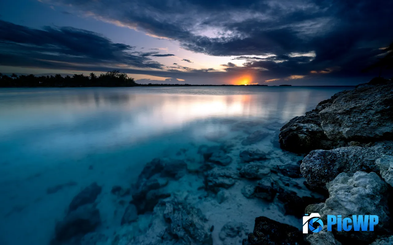 Reef Coast <font color=red>Dusk</font> Tikehau French Polynesia 5K PC Wallpaper
