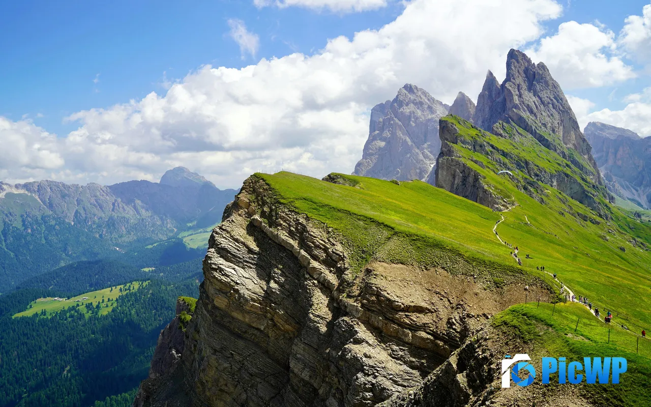 Mountain peak Slope Grass Seceda Dolomites <font color=red>Italy</font> 5K PC Wallpaper