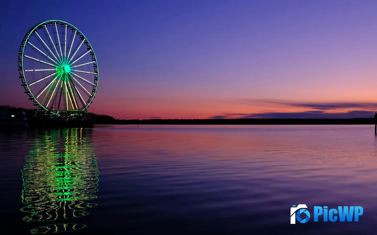 Bay Area Ferris wheel Harbor Summer Dusk 5K PC Wallpaper