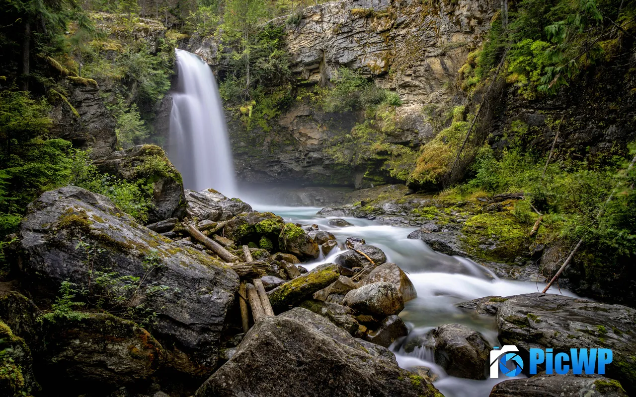 Forest Waterfall Valley Rock Revelstoke Canada 5K PC Wallpaper
