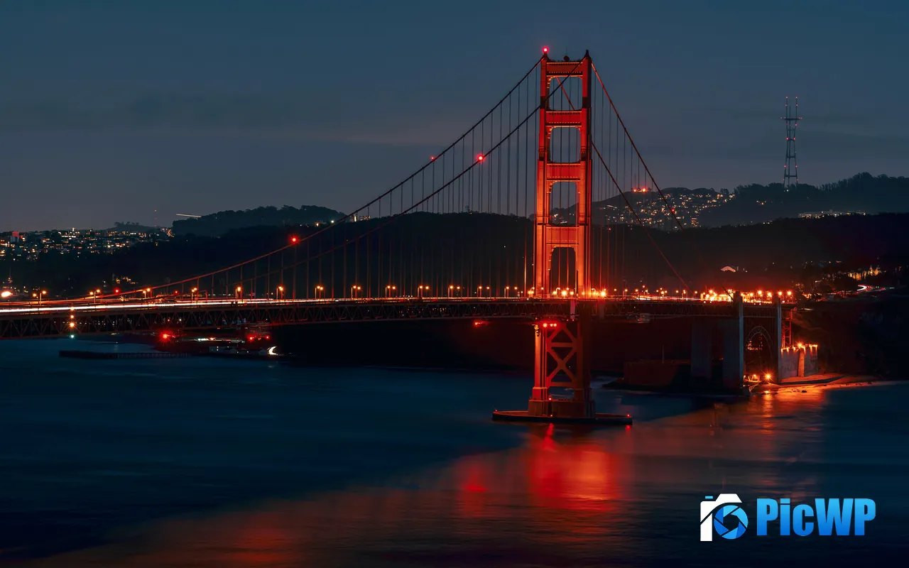 San Francisco Golden Gate Bridge <font color=red>Bay Area</font> Night 5K PC Wallpaper