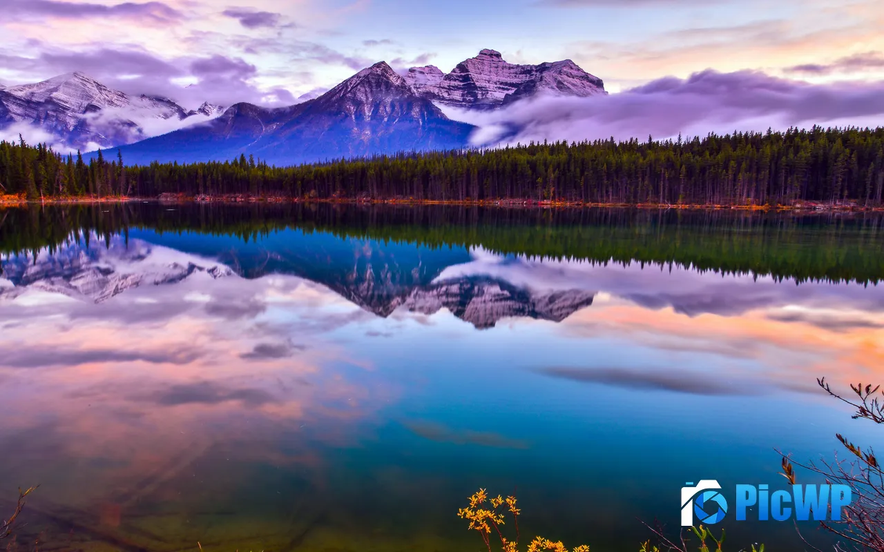 Snow Mountains Jungle Lake Clouds Dusk 5K PC Wallpaper