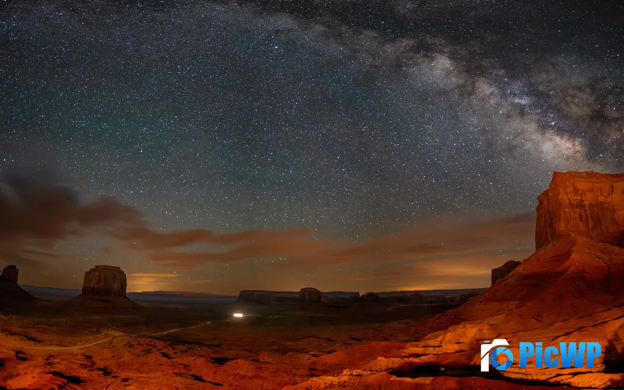 Starry sky Milky Way Monument Valley Arizona USA 5K PC Wallpaper