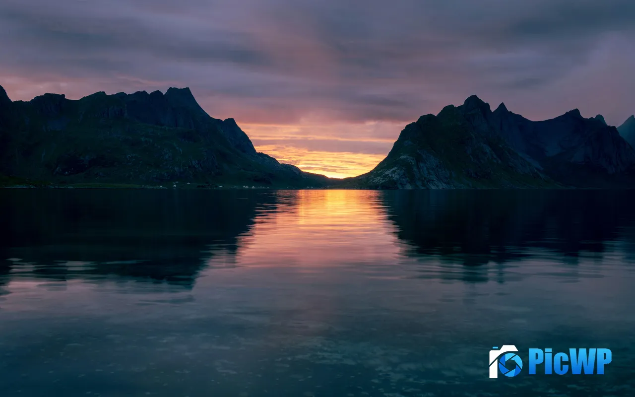 Fjord Dusk Sunset L<font color=red>of</font>oten Norway 5K PC Wallpaper