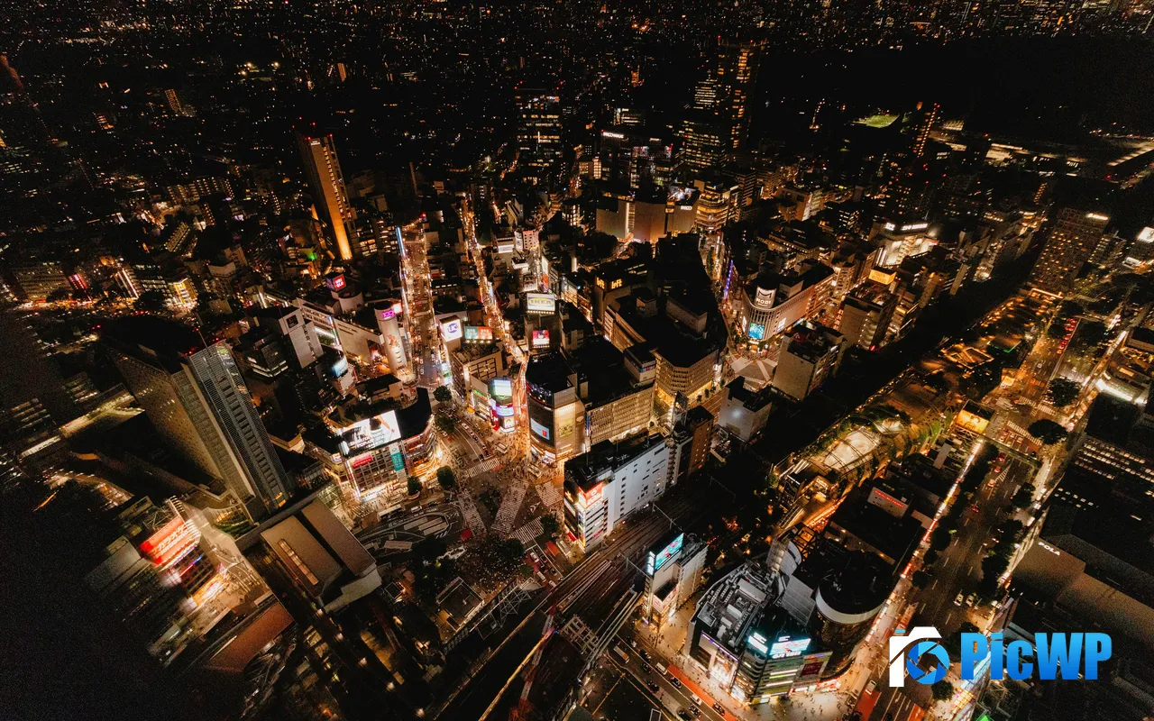 Skyscraper Street Nighttime Shibuya Tokyo Japan 5K PC Wallpaper