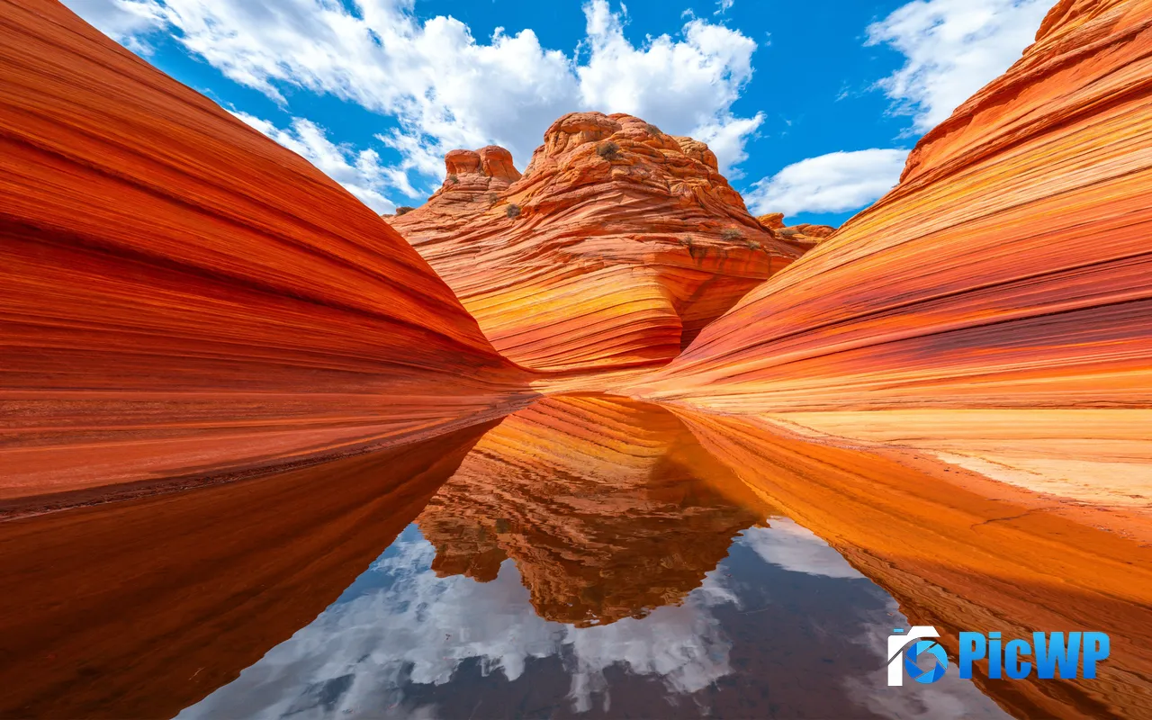 Red Rock Sunny Blue Sky Canyon Reflection Utah USA 5K PC Wallpaper