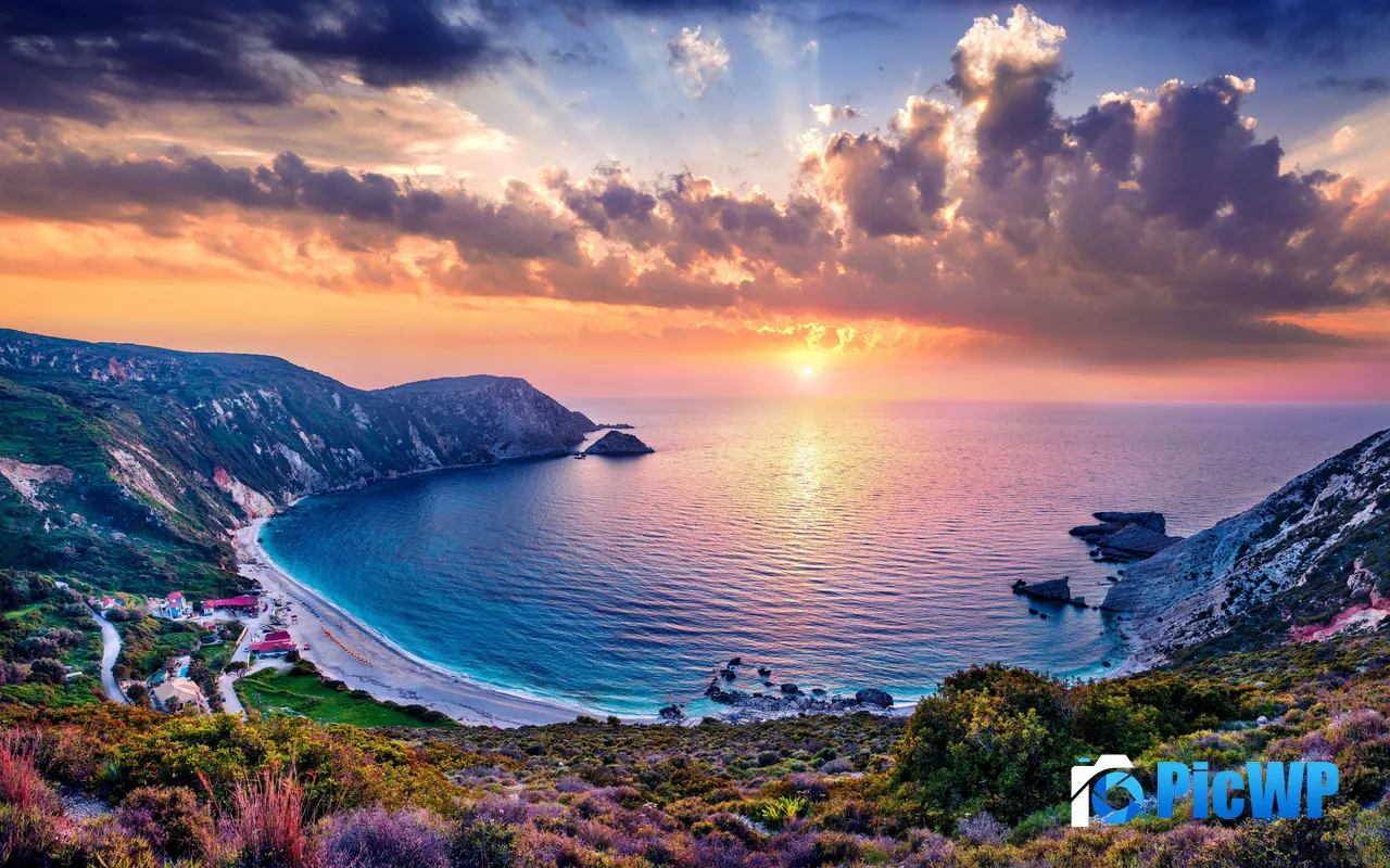 Petani Beach Kefalonia Seascape Sunset Greece Europe 5K PC Wallpaper