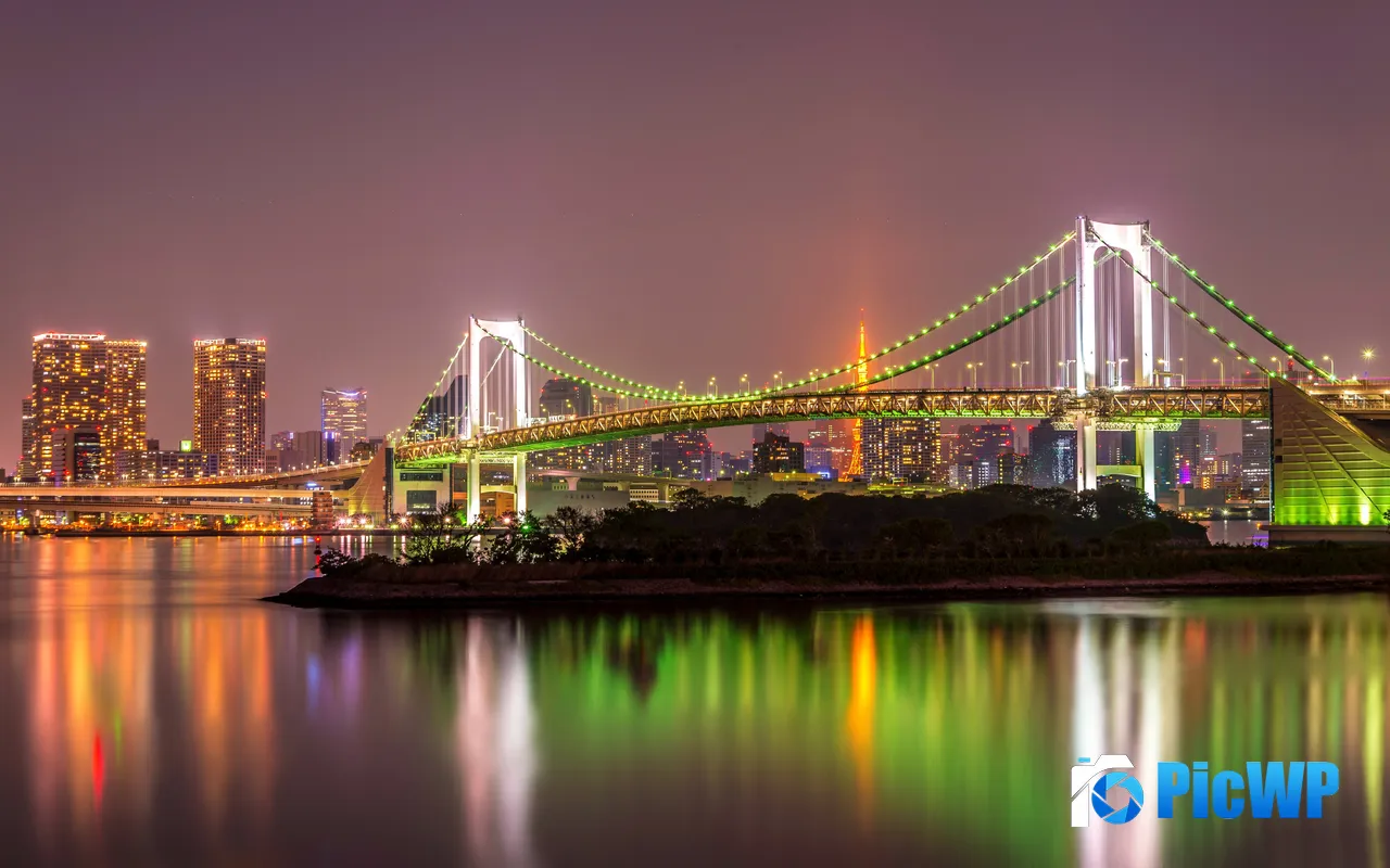 Rainbow Bridge Night Tokyo Iconic Gateway Bay Japan 5K PC Wallpaper