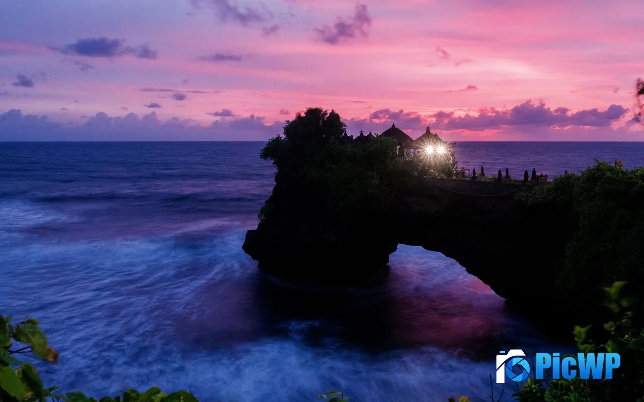 Tanah Lot Temple Sunset Blue Ocean Bali Indonesia 5K PC Wallpaper
