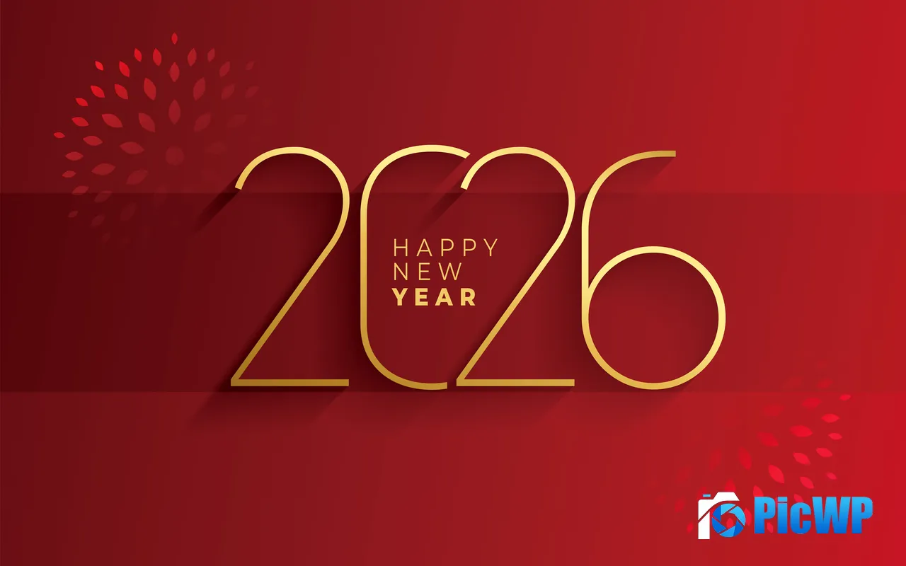 Happy New Year 2026 Simple Line Red Background 5K PC Wallpaper