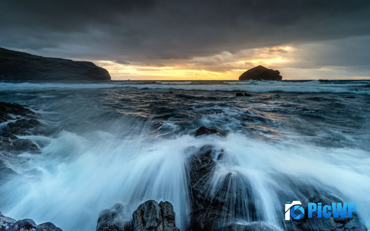 Dawn Sunrise Waves Coast Reef Saint Michael Portugal 5K PC Wallpaper