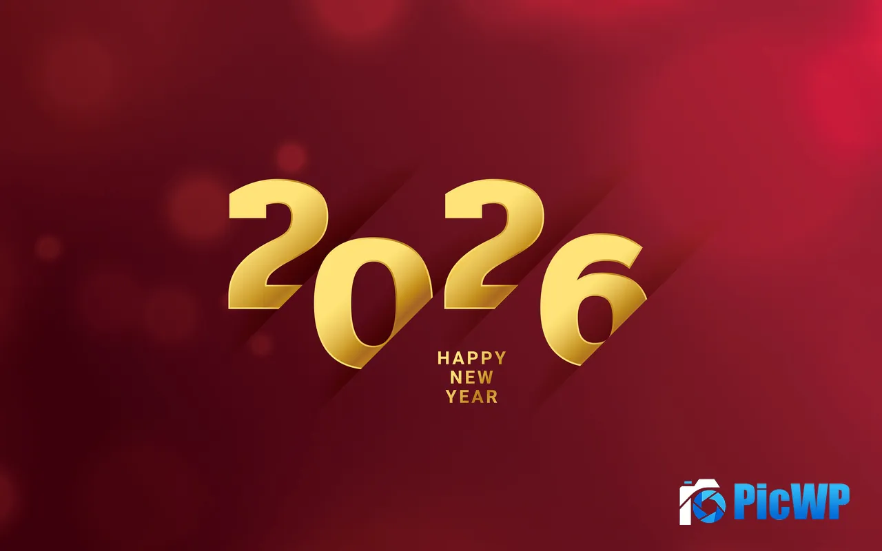 Happy New Year 2026 3D Gold Lettering Festive Holiday 5K PC Wallpaper