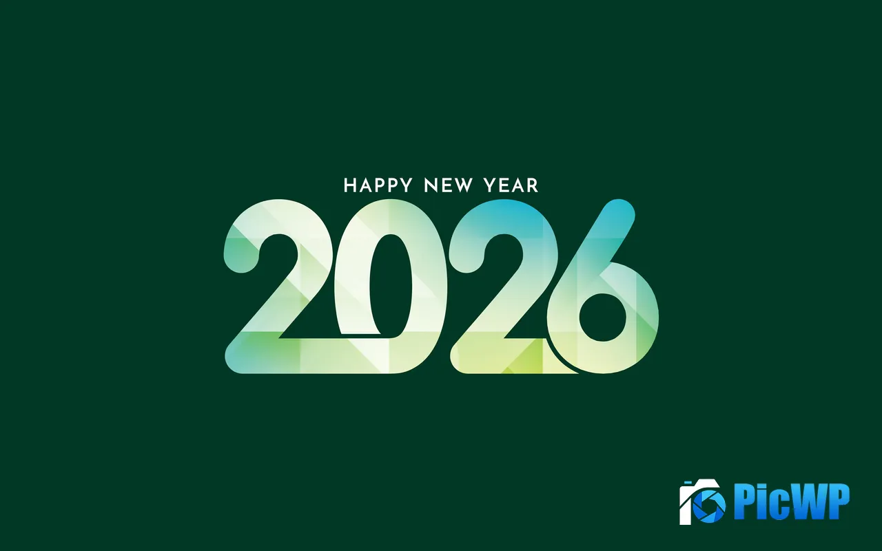 Happy New Year <font color=red>2</font>0<font color=red>2</font>6 3D Font Green Background 5K PC Wallpaper