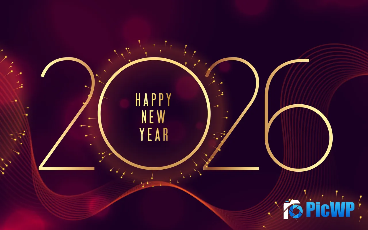Happy New Year <font color=red>2</font>0<font color=red>2</font>6 Line Fireworks Purple Background 5K PC Wallpaper