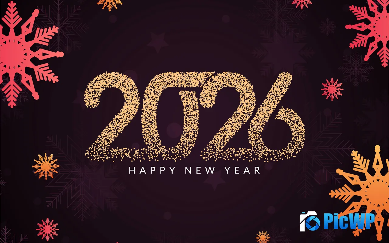 Happy New Year Floating Point <font color=red>2</font>0<font color=red>2</font>6 Snow Flower 5K PC Wallpaper