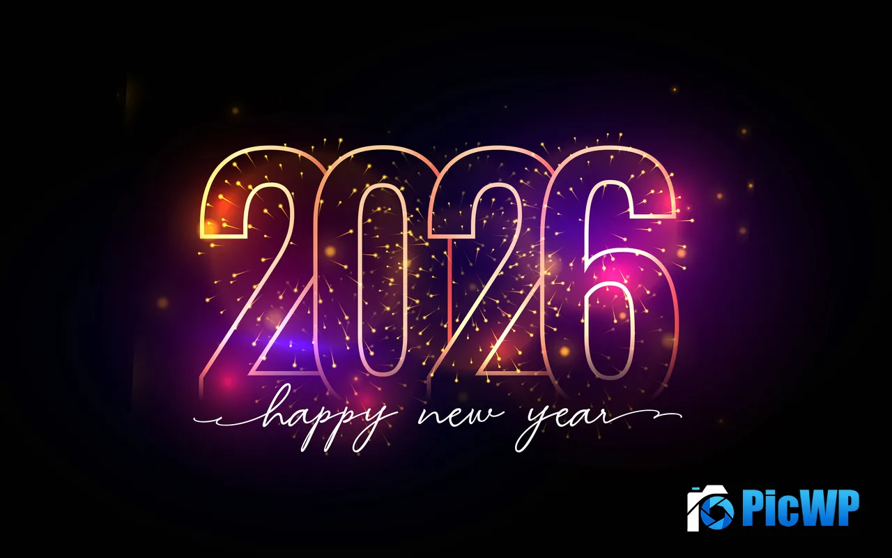 Happy New Year <font color=red>2</font>0<font color=red>2</font>6 Purple Brilliant Fireworks 5K PC Wallpaper