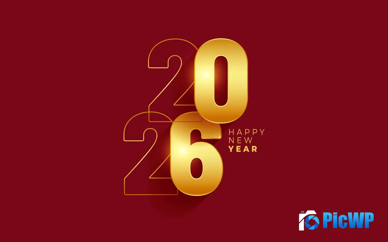 Happy New Year 2026 Red Solid <font color=red>Color</font> Background Design 5K PC Wallpaper