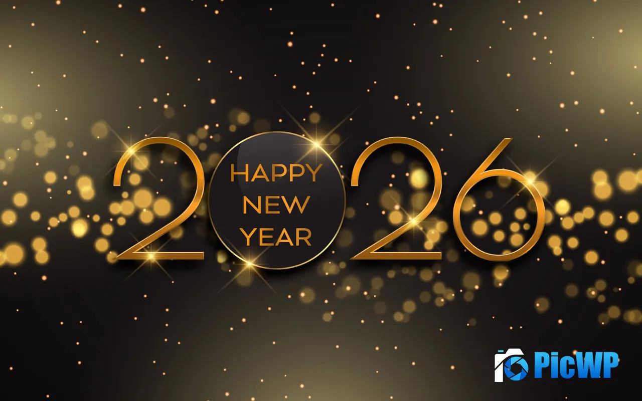 Happy New Year 2026 Golden Bubbles <font color=red>Glare</font> Design 5K PC Wallpaper