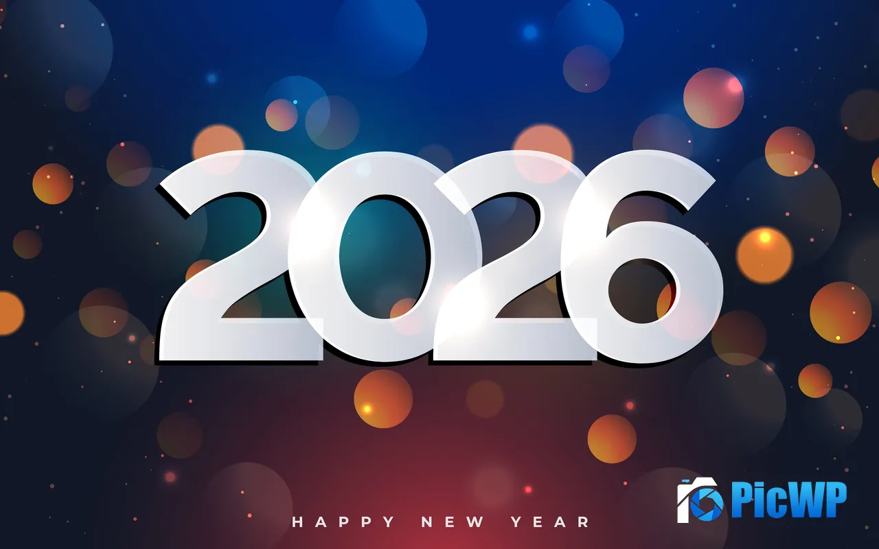 Happy New Year 2026 Colorful Bubbles Abstract Design 5K PC Wallpaper