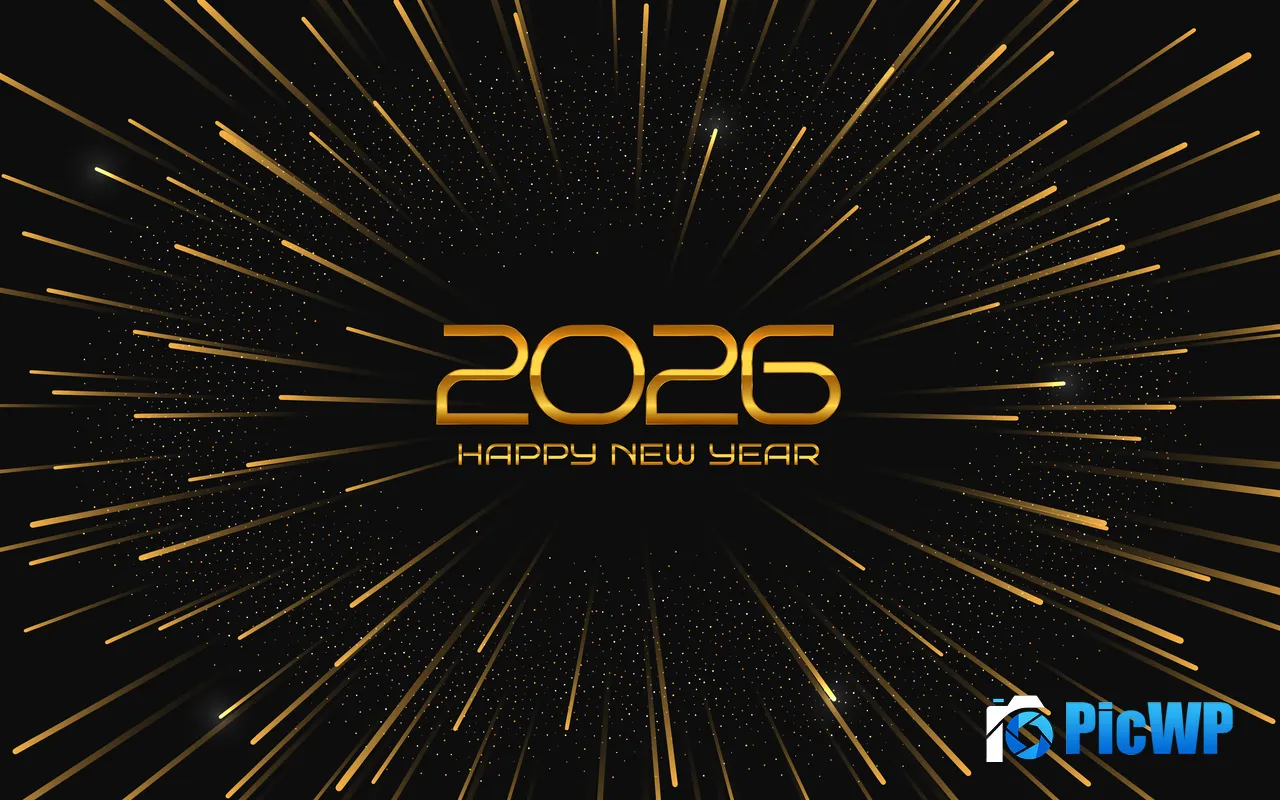 Happy New Year 2026 Golden Glare Abstract 5K PC Wallpaper