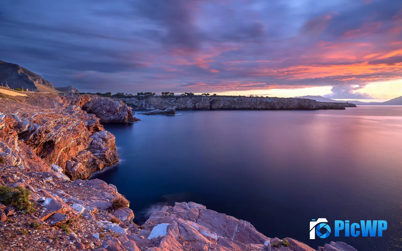 <font color=red>Dr</font>amatic Sunset Rocky Coastline Calm Ocean Summer 5K PC Wallpaper