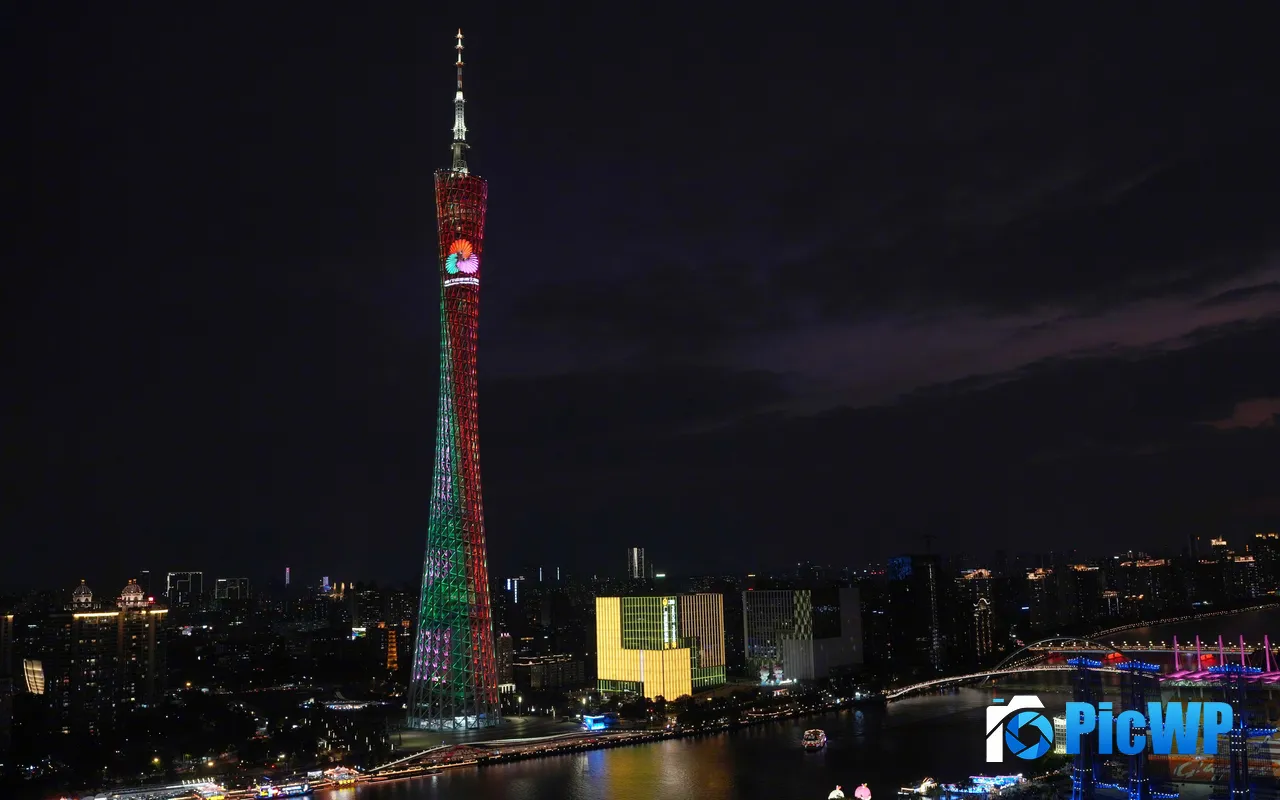 Canton Tower City Building Landmark Night View Guangzhou China 5K PC Wallpaper