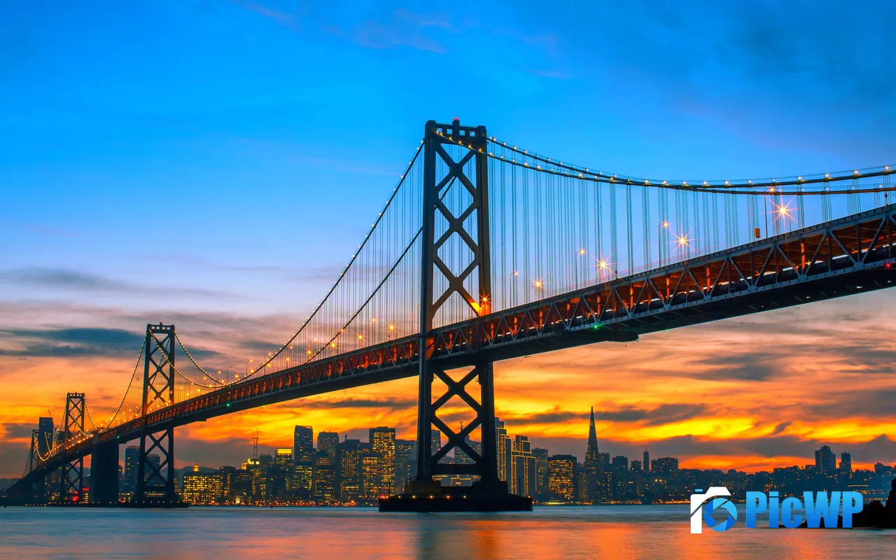 Golden State San Francisco Bridge Sunset Summer 5K PC Wallpaper
