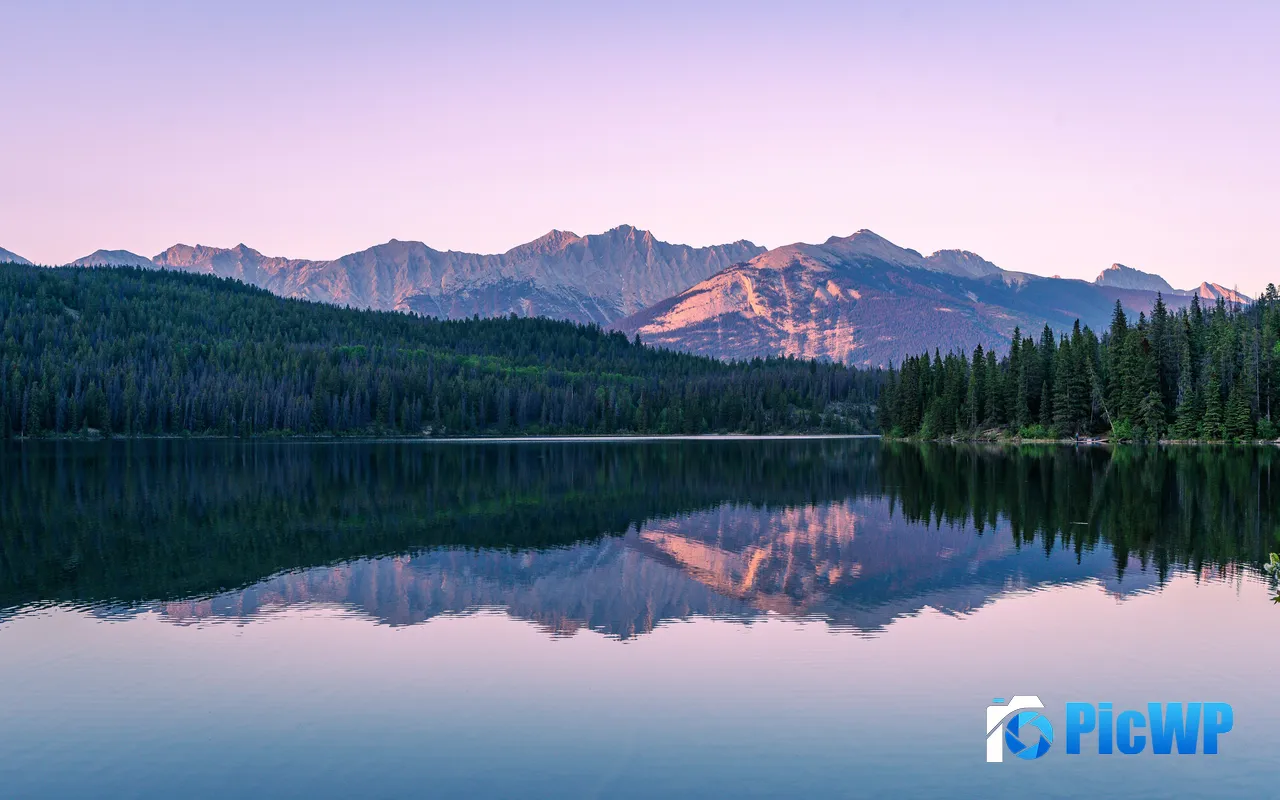 Sunset Dusk Pyramid Lake Jasper AB Canada 5K PC Wallpaper