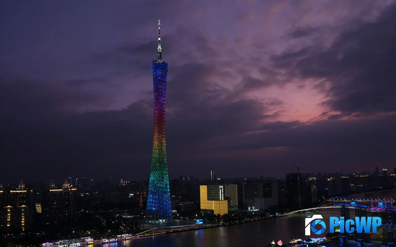 Canton Tower City L<font color=red>and</font>mark Building Night Guangzhou China 5K PC Wallpaper