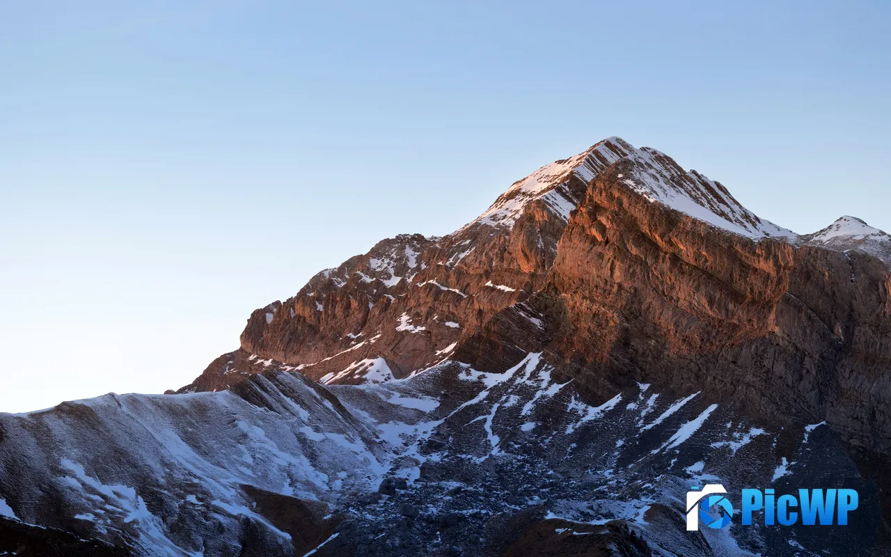 Snow Mountains Dusk Sky Summer Ordesa Valley Spain 5K PC Wallpaper