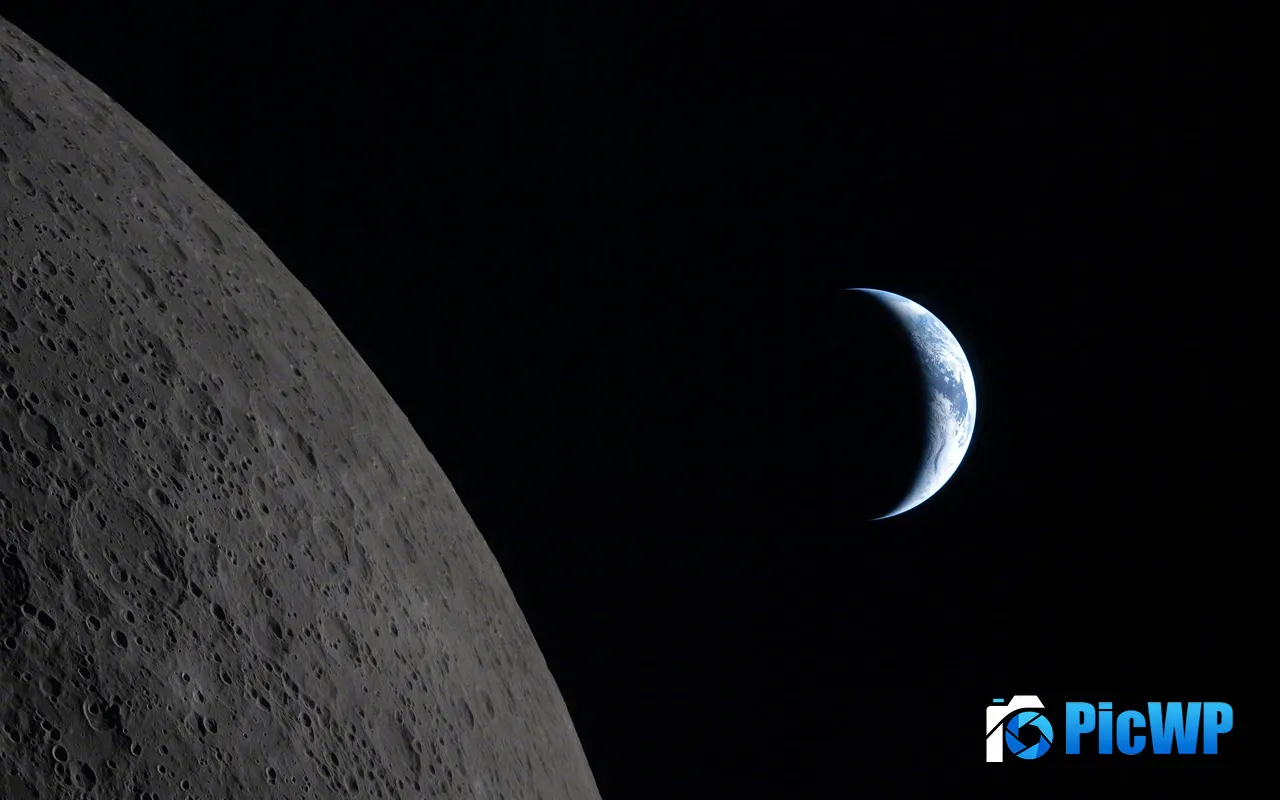 Earth Artemis II Orion spacecraft Moon Crater 5K PC Wallpaper